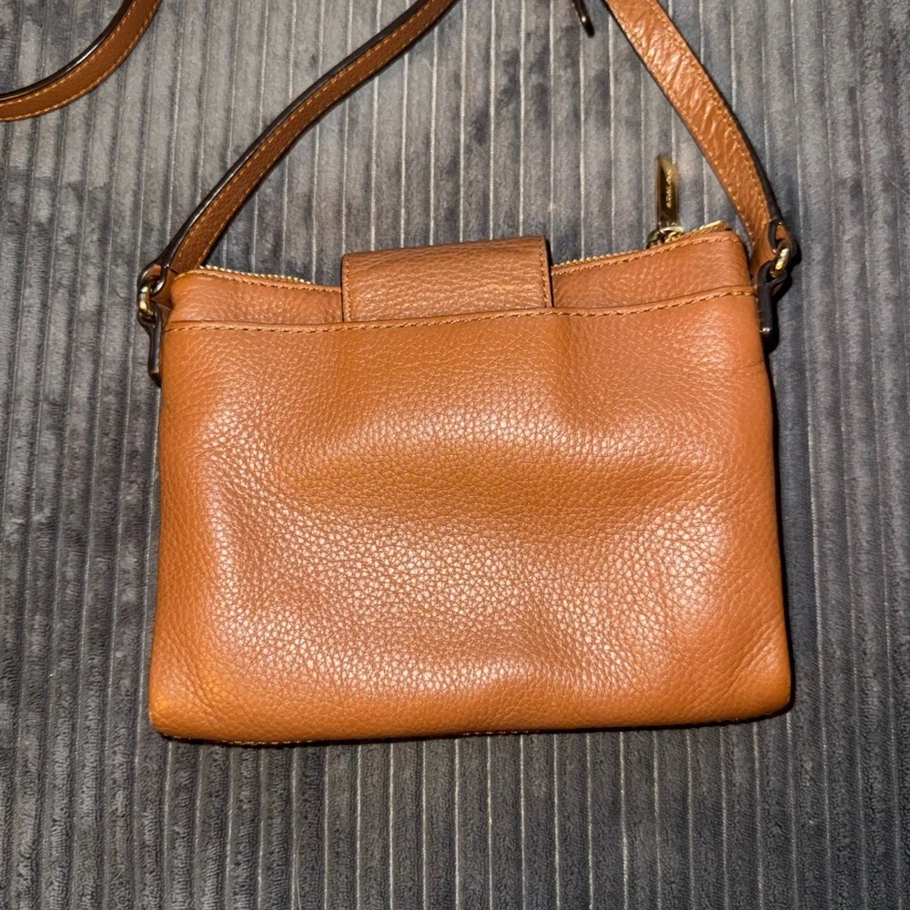Michael Kors Tan Leather MK Logo Crossbody Bag